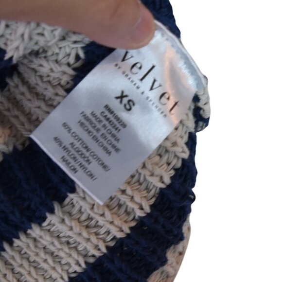 Velvet Striped Sweater XS Fisherman Coastal  Heavy Knit French Minimalist - Picture 6 of 8